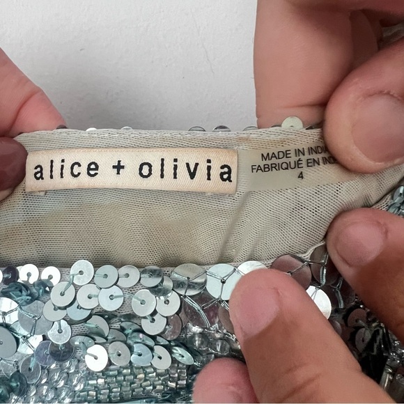 Alice and Olivia Addie Sequin-Embellished Bodycon Mini Dress Size 4 Homecoming◼️ - Picture 11 of 14